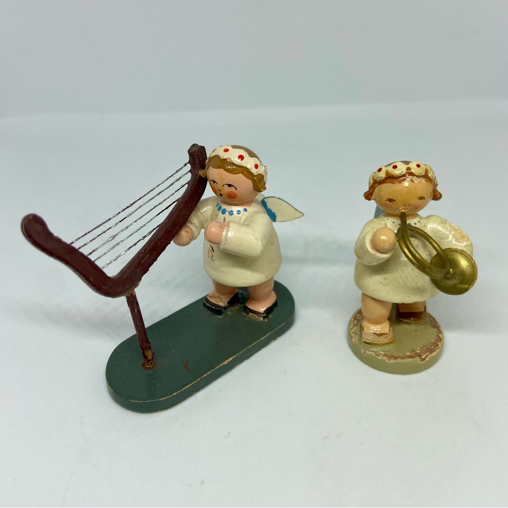 Erzgebirge Angel Harp French Horn Flower Crown Figurines Expertic Marguerite